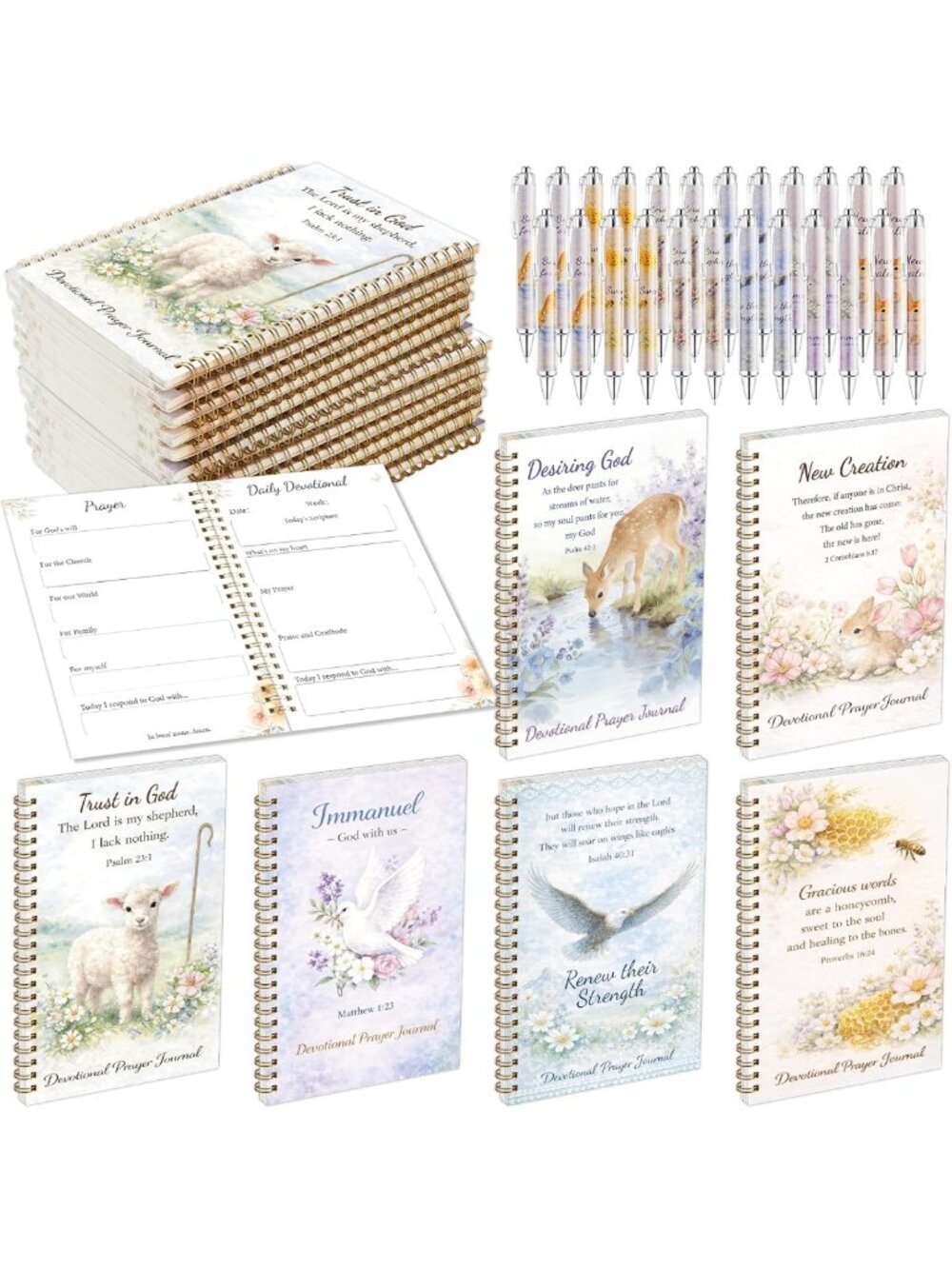 24 A5 Prayer Journals with Pens - Daily Devotional, Reflection & Gratitude Gifts